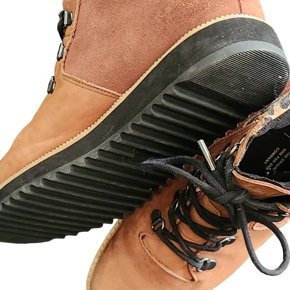TOMS brown & leopard lace up leather combat ankle boots‎ 9 Gorpcore